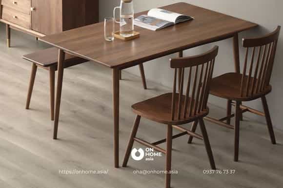 Bộ bàn ăn gỗ Óc Chó đơn giản mà đẹp