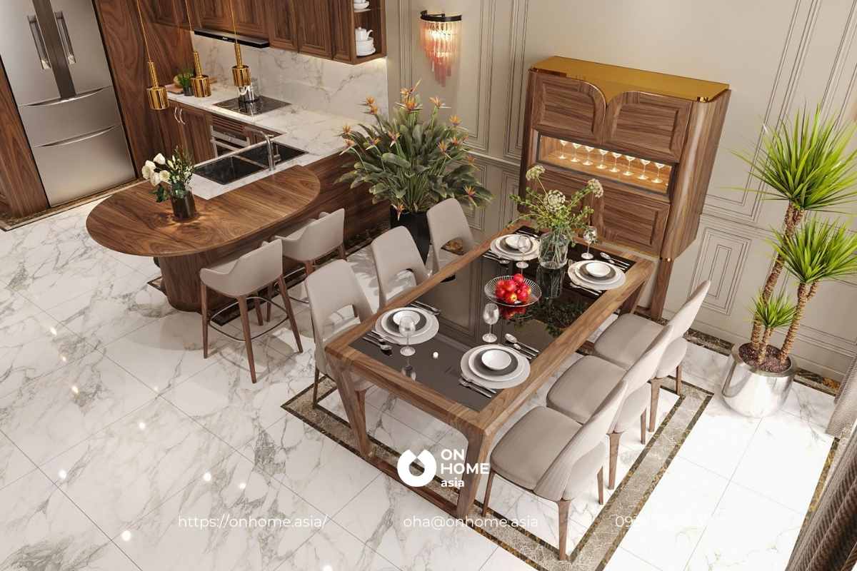 Bộ bàn ăn gỗ Óc Chó 6 ghế đẹp