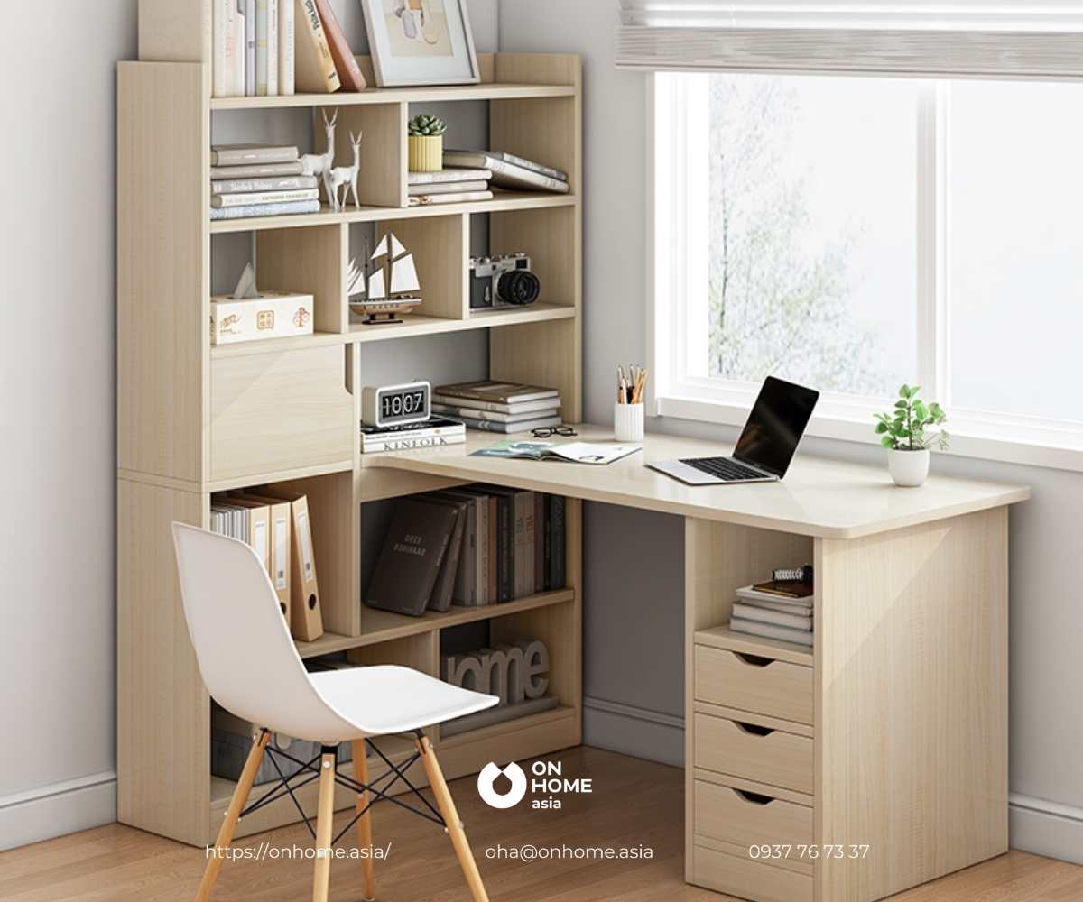 Bàn học đôi có giá sách đẹp