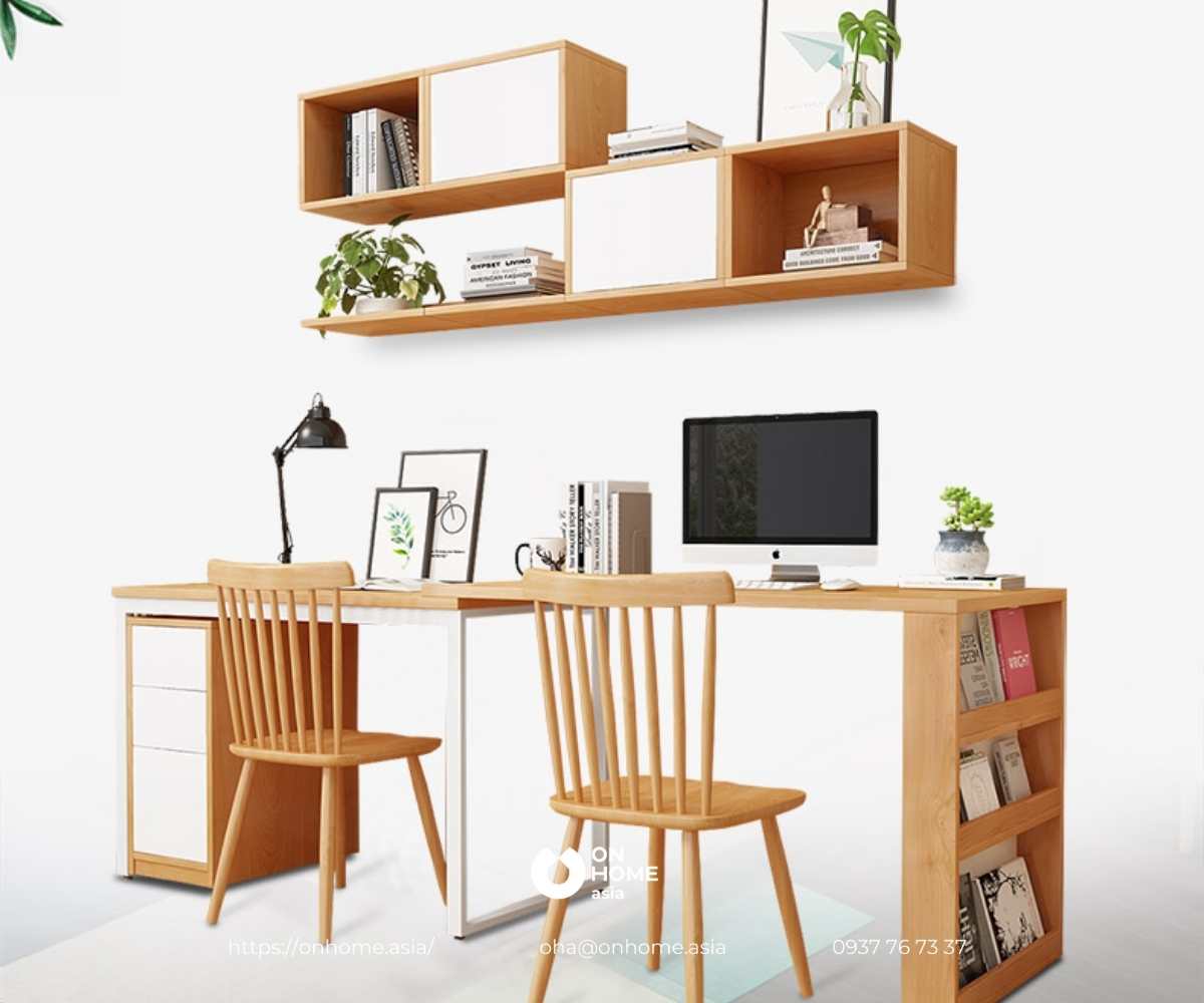 Bàn học cho 2 bé thiết kế đơn giản
