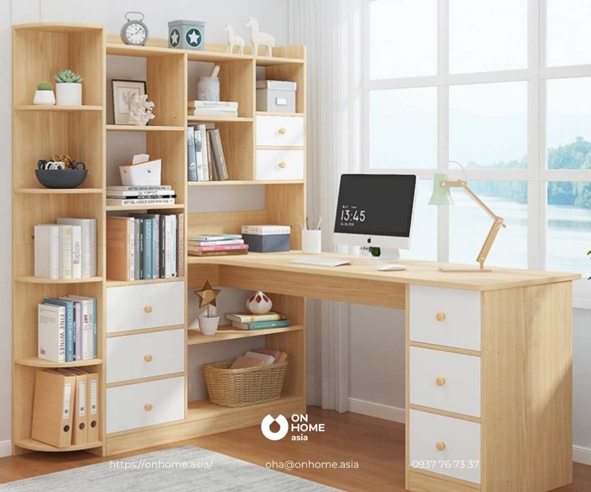 Mẫu bàn học đôi bằng gỗ đơn giản