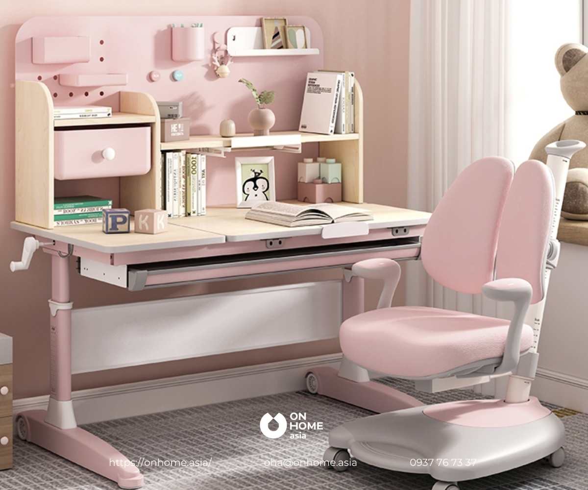 Bàn học thông minh cho bé gái màu hồng