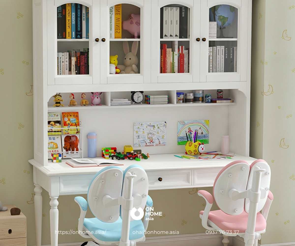 Bàn học cho 2 bé màu trắng đẹp