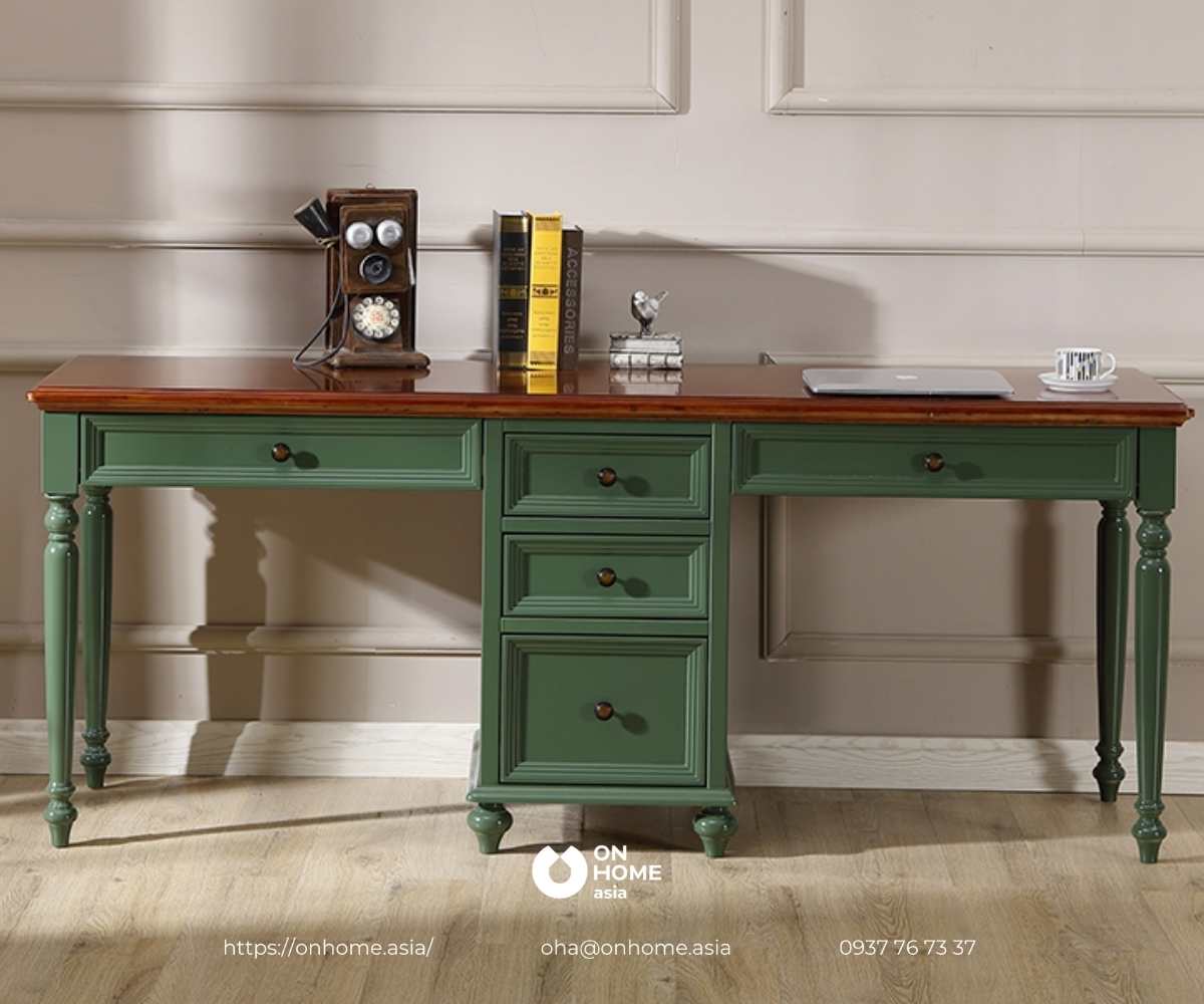 Bàn học đôi bằng gỗ tự nhiên đơn giản