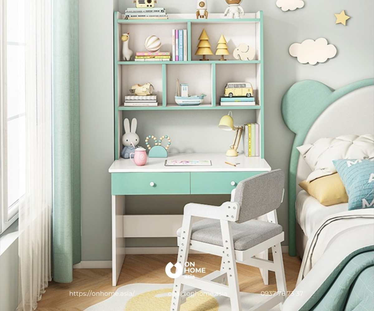 Bàn học cho bé gái màu xanh lá đẹp