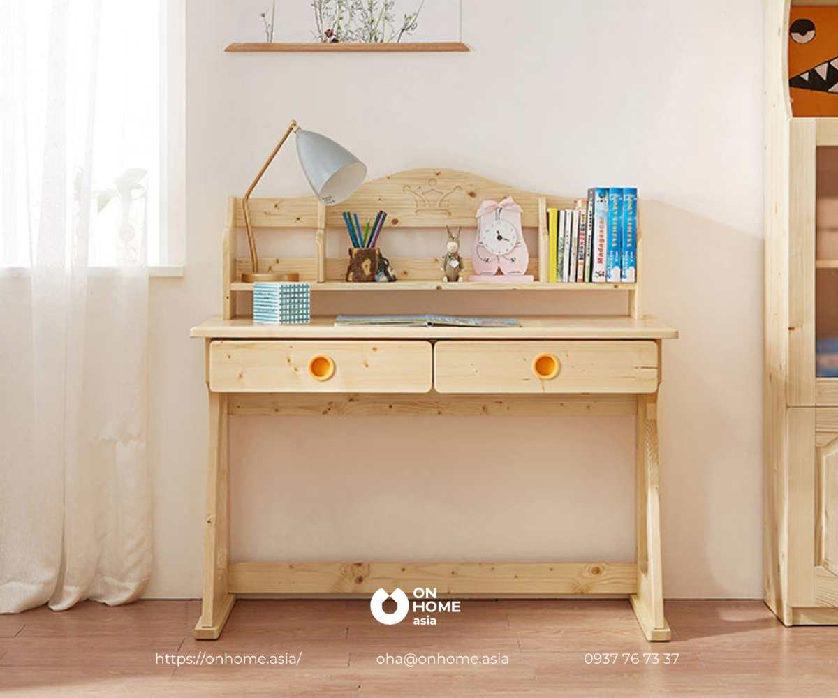 Bàn học cho bé gái gỗ tự nhiên đơn giản