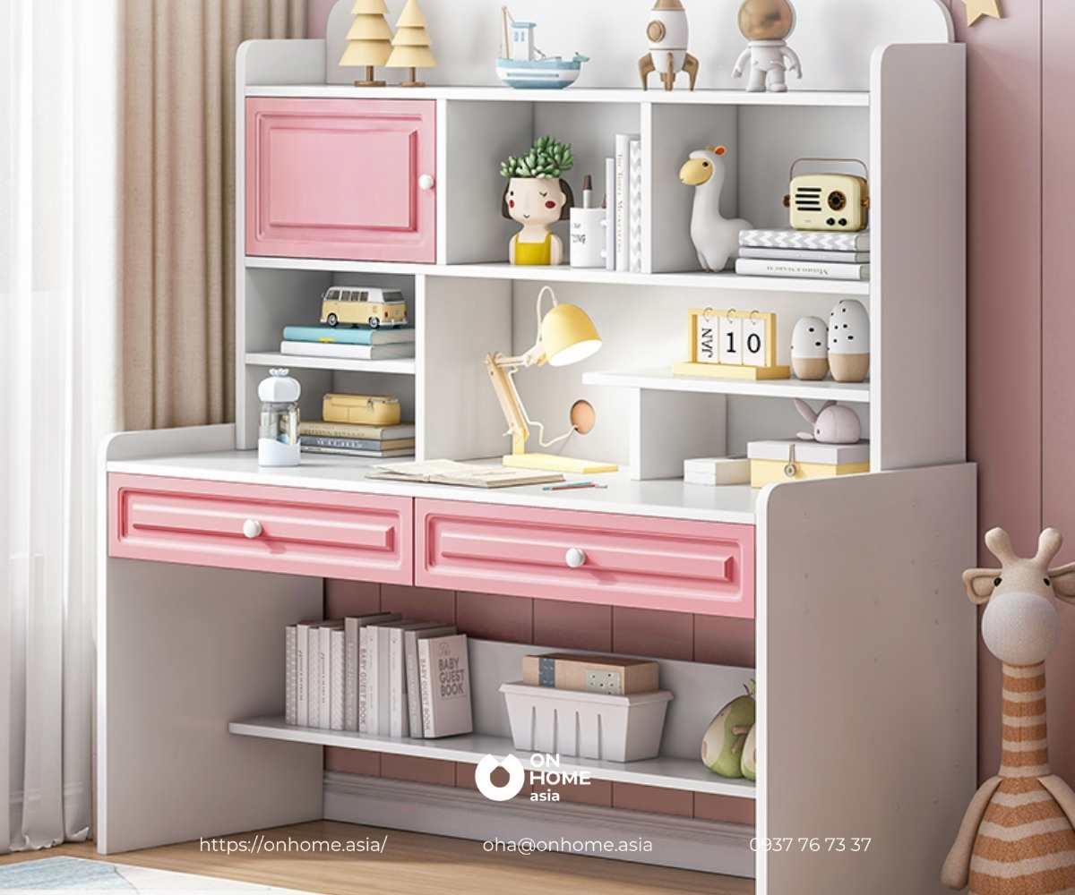 Bàn học bé gái đẹp với màu hồng và trắng
