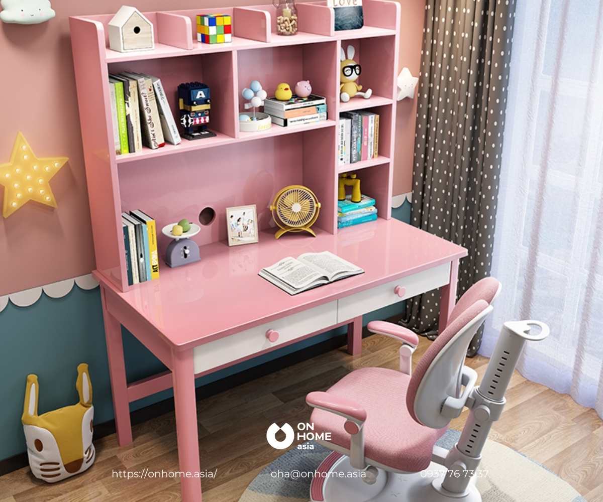 Bàn học nhựa màu hồng cho bé gái
