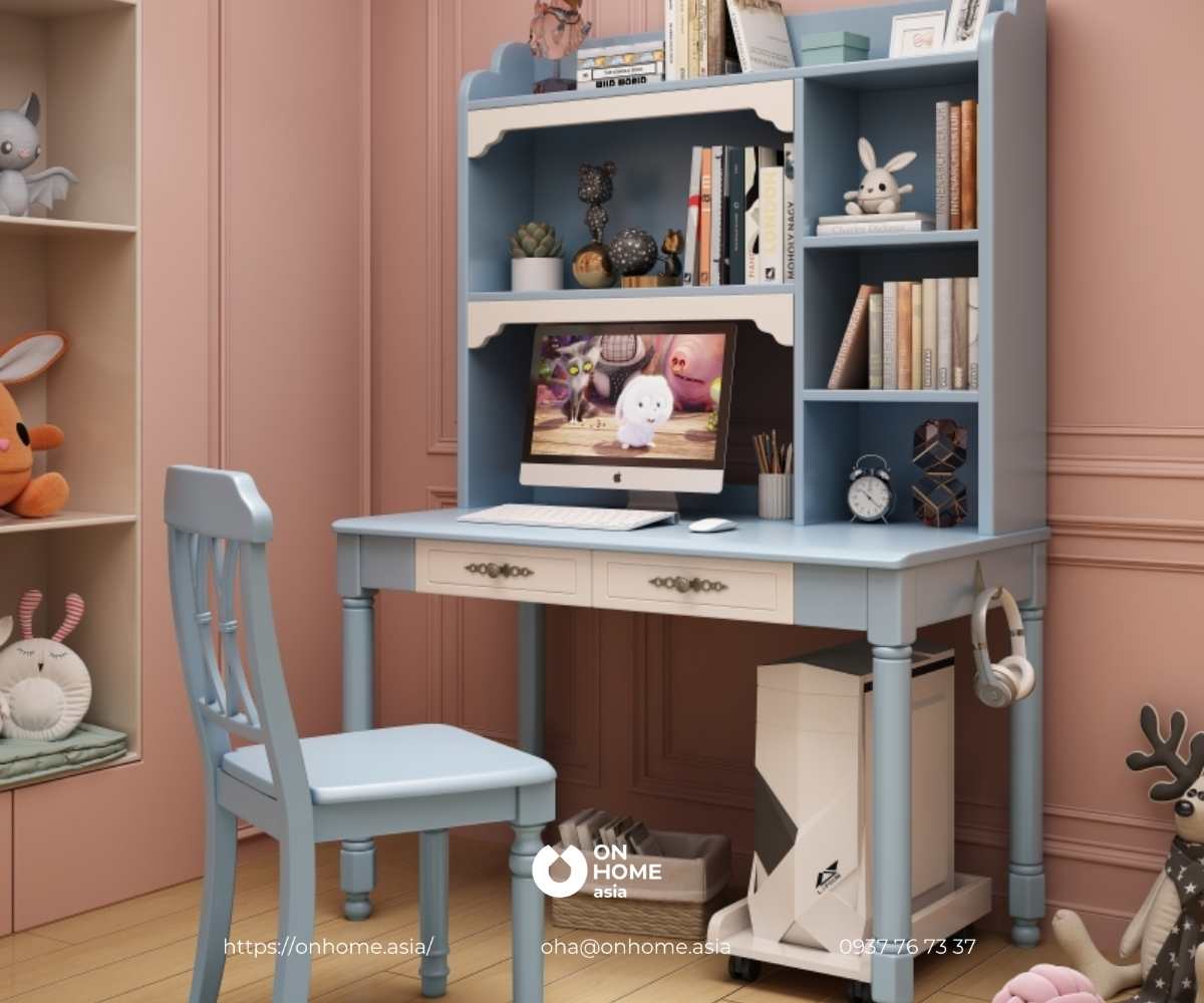 Bàn học cho bé gái màu xanh dương đẹp