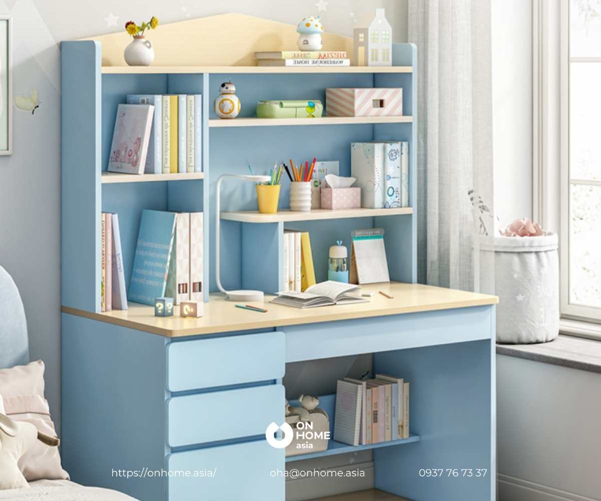 Bàn học cho bé cấp 1 màu xanh đẹp