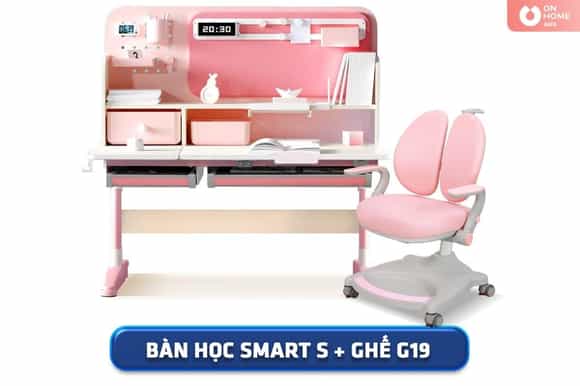 Bàn học thông minh Chilux Smart S màu hồng cho bé gái