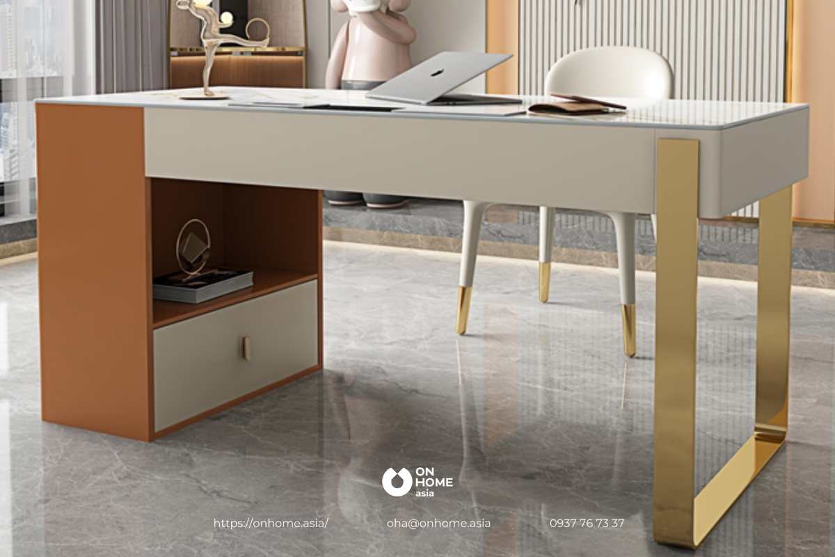 Bàn làm việc hiện đại đẹp với màu cam bắt mắt