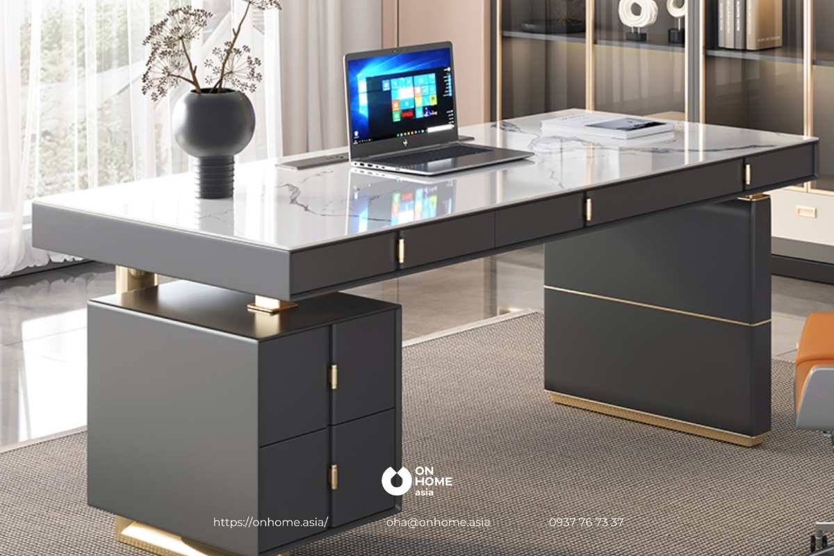 Bàn làm việc gỗ MDF màu xám đẹp