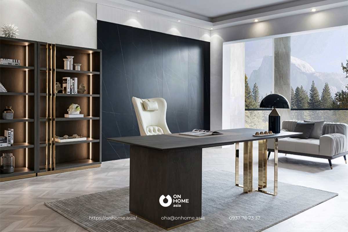 Bàn làm việc gỗ công nghiệp chân kim loại