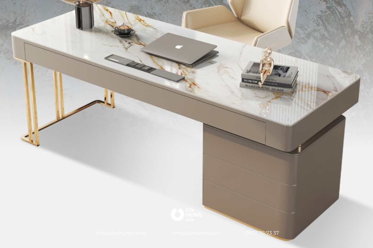 Bàn làm việc gỗ công nghiệp mặt đá cao cấp