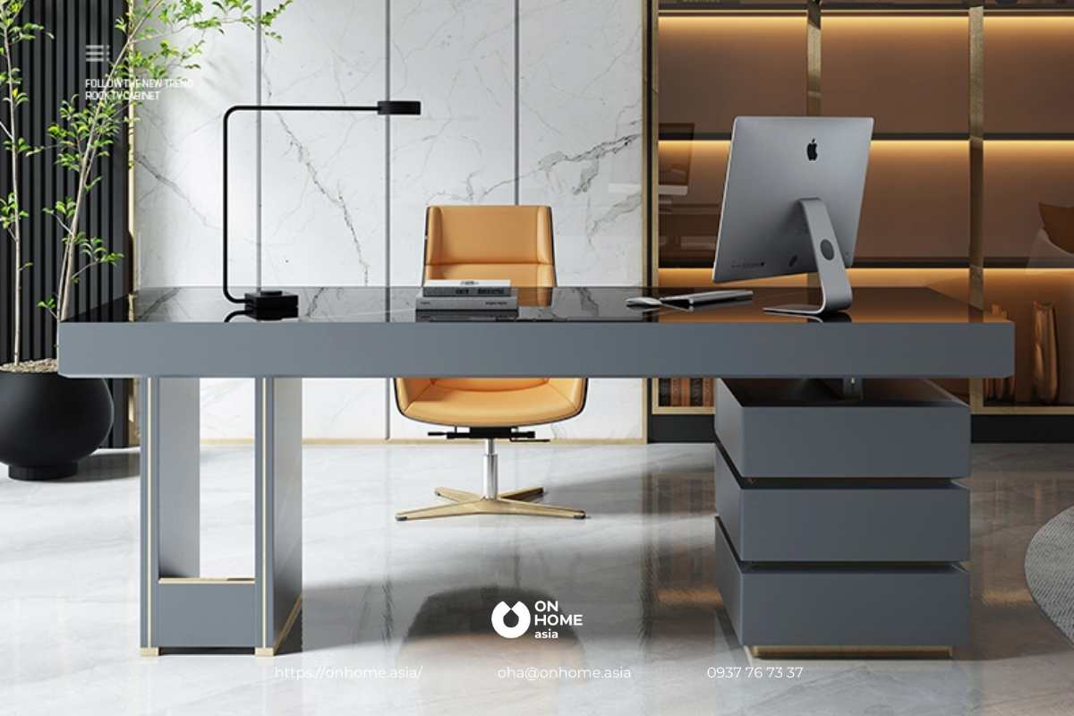 Bàn làm việc gỗ công nghiệp cao cấp màu xám
