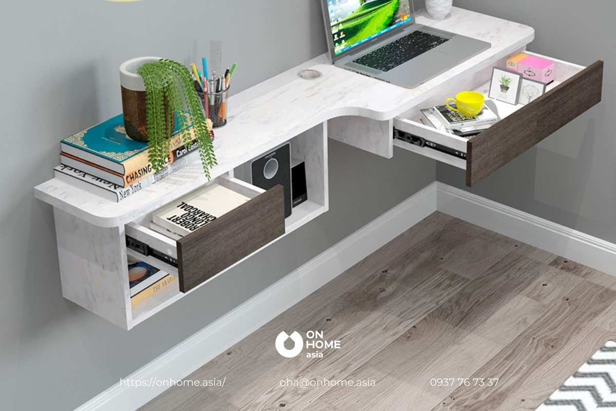Bàn làm việc thông minh treo tường bằng gỗ công nghiệp cao cấp