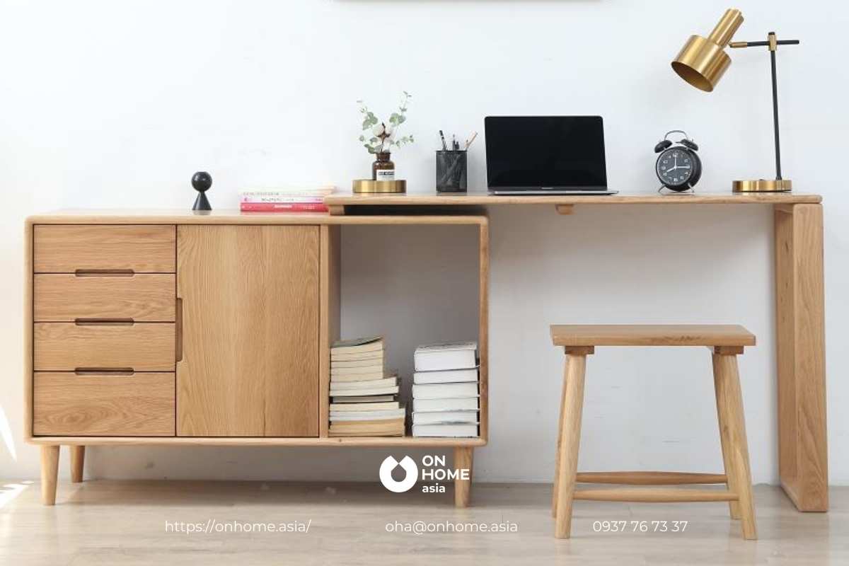 Bàn làm việc bằng gỗ gấp gọn tiết kiệm diện tích