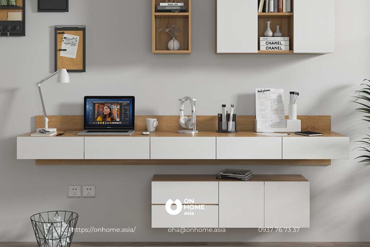 Bàn làm việc thông minh màu trắng thiết kế tinh tế