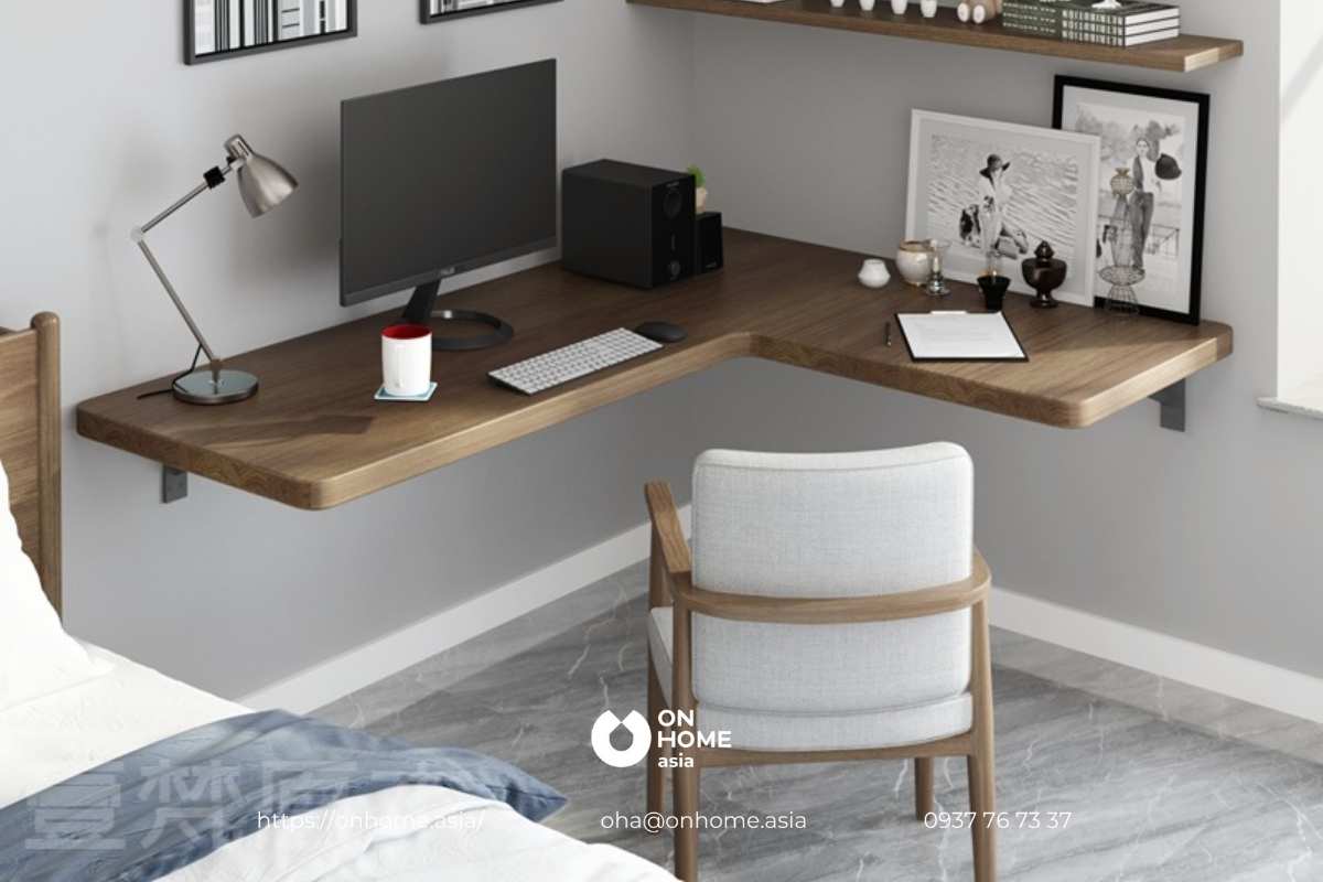 Bàn làm việc thông minh treo tường hình chữ L