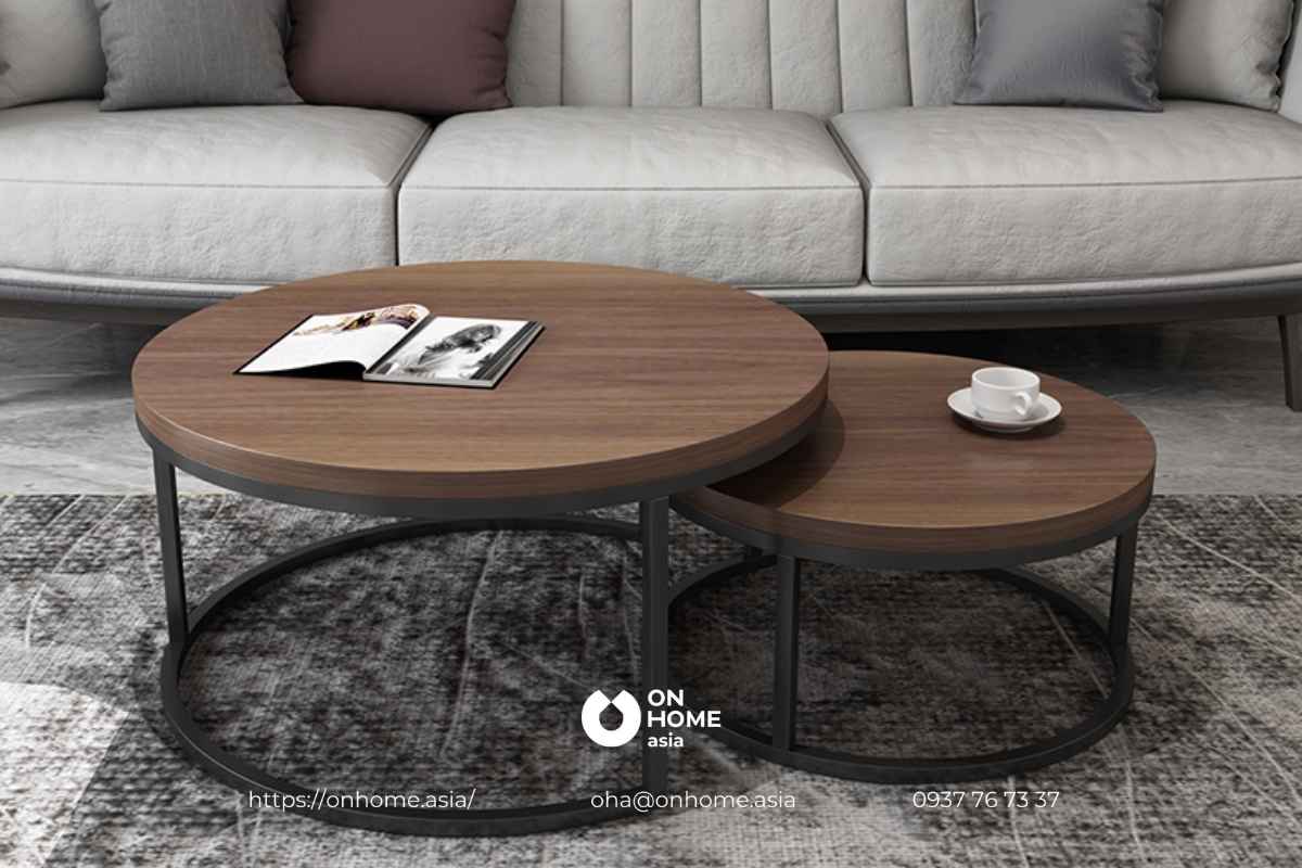 Bàn trà gỗ Óc Chó kết hợp chân kim loại