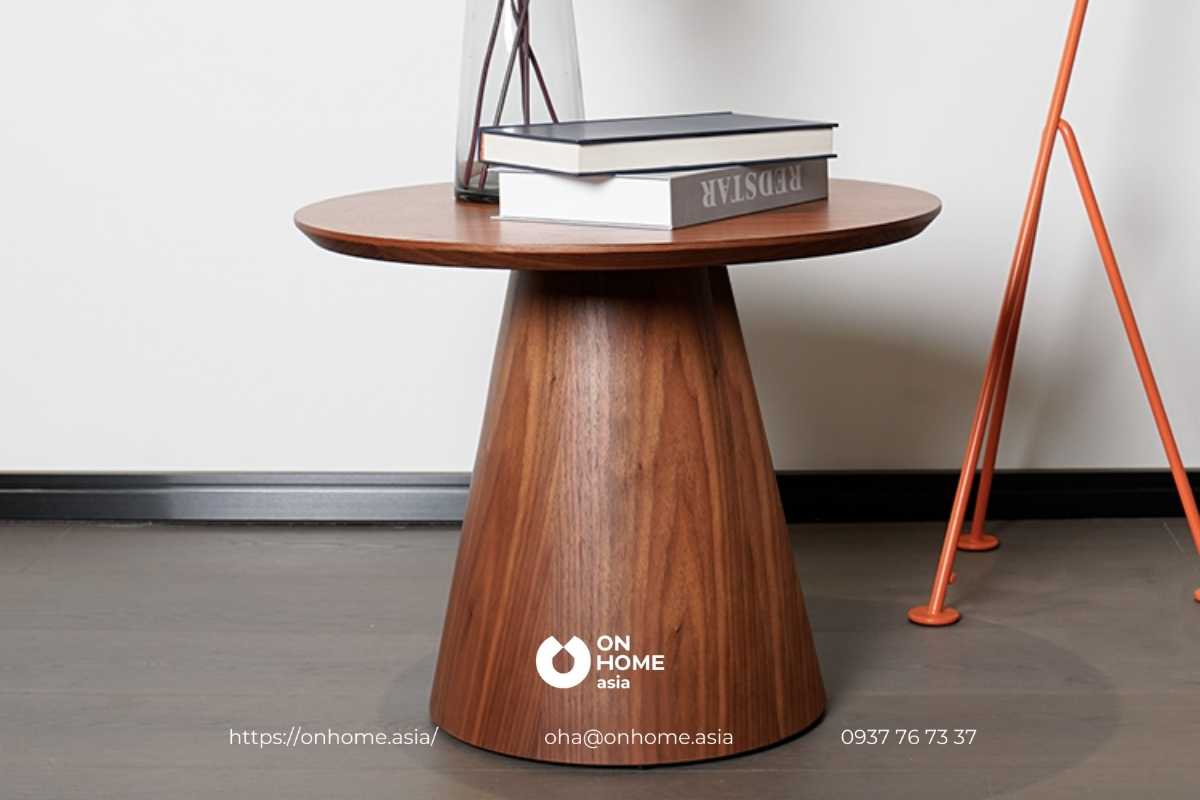 Bàn trà tròn bằng gỗ Óc Chó đơn giản