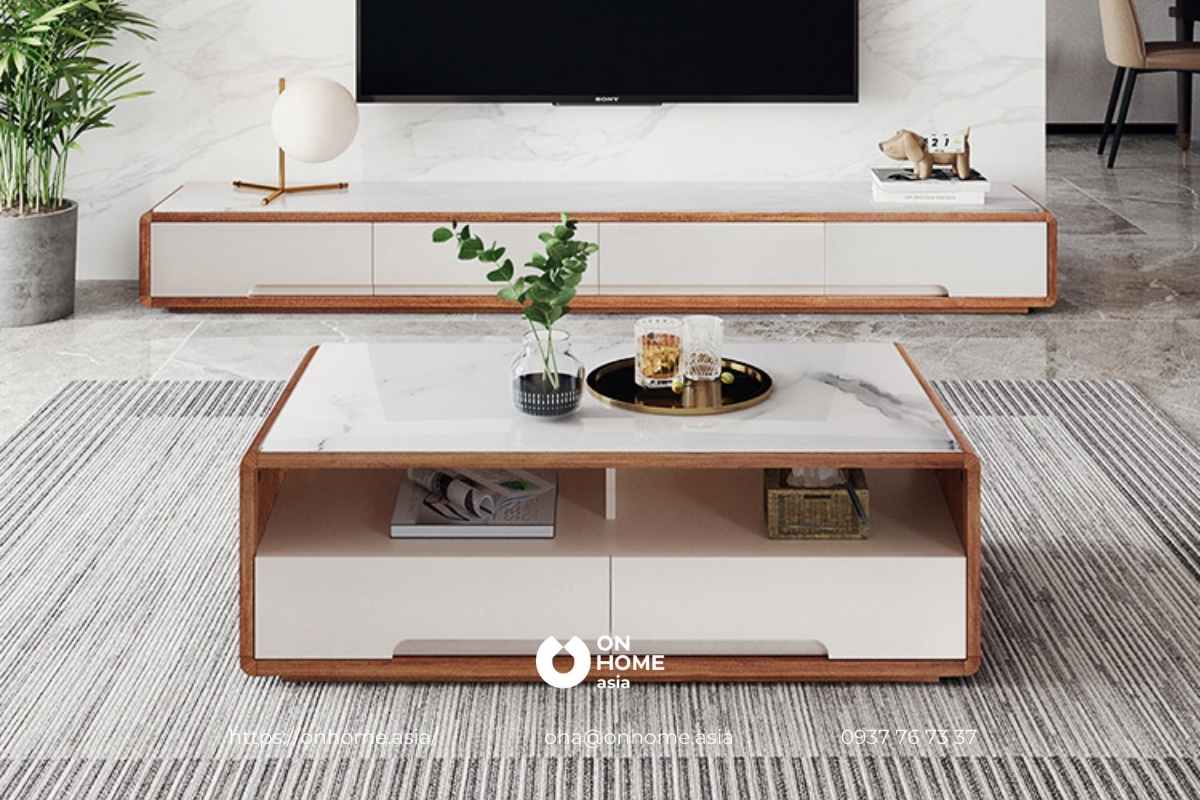 Mẫu bàn trà gỗ Óc Chó kết hợp gỗ công nghiệp đẹp&nbsp;