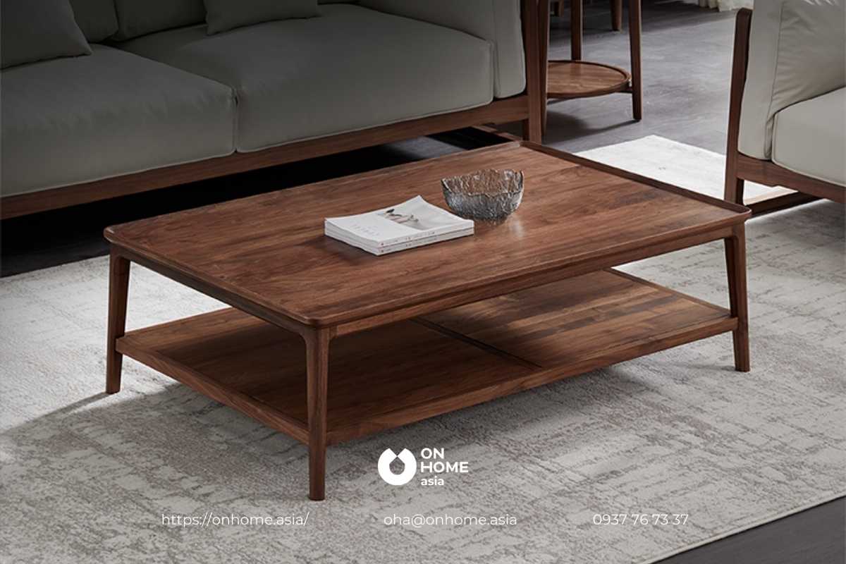 Mẫu bàn sofa gỗ Óc Chó 2 tầng đẹp