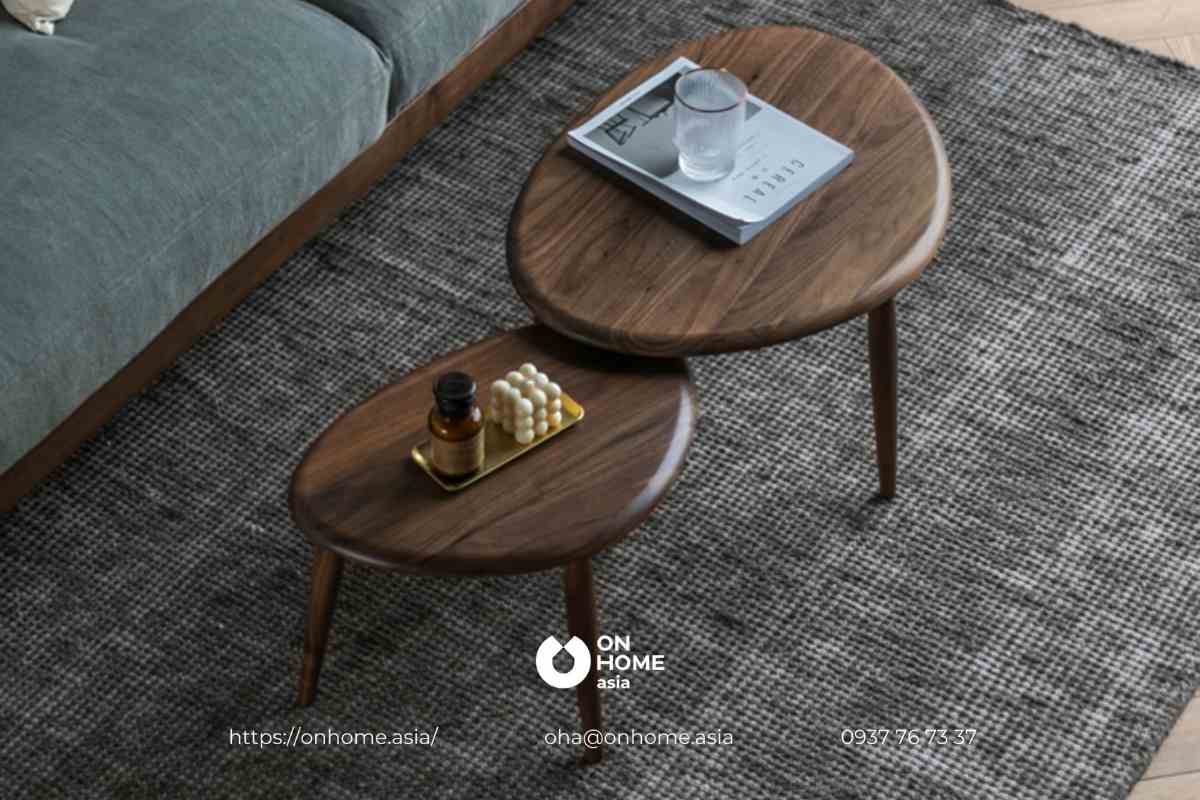 Bàn trà đôi bằng gỗ Óc Chó nhỏ gọn