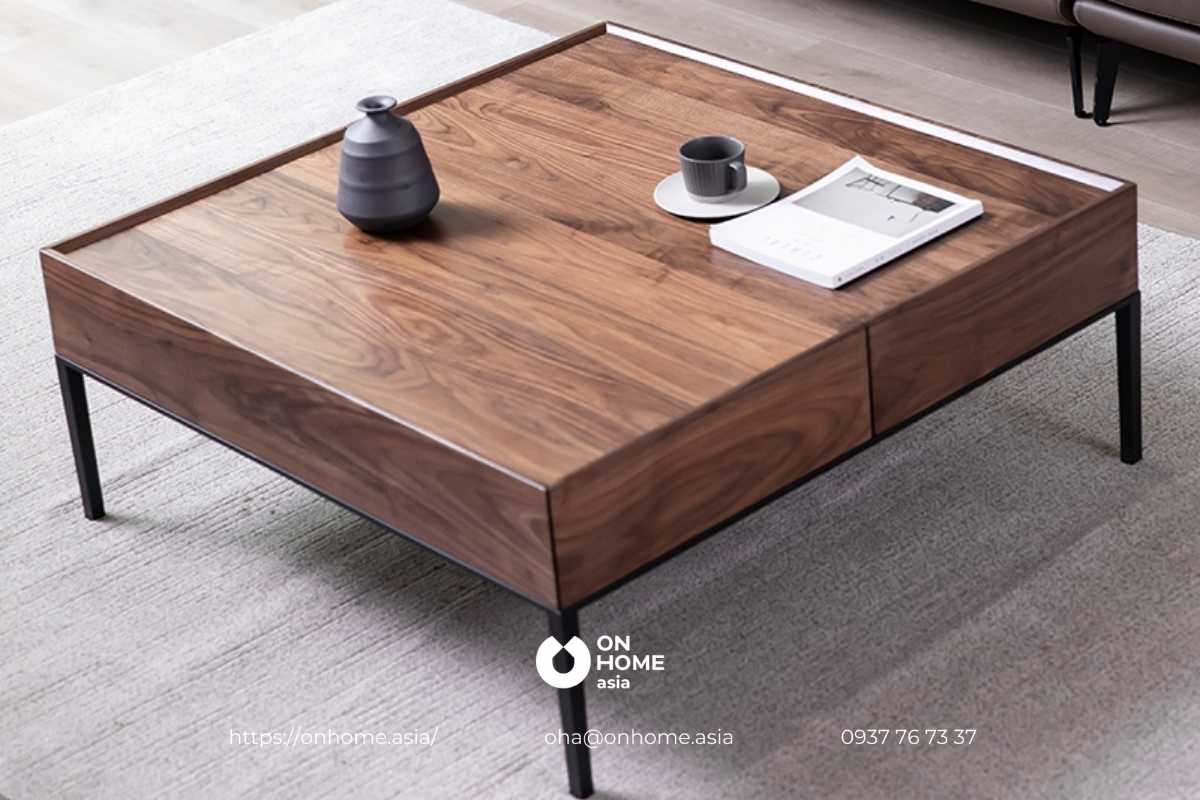 Mẫu bàn trà gỗ Óc Chó hình vuông đơn giản