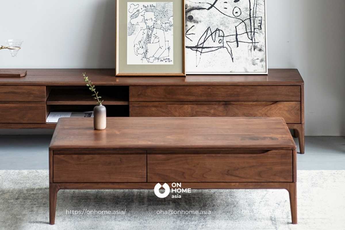 Mẫu bàn sofa hình chữ nhật bằng gỗ Óc Chó