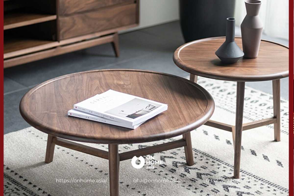 Bàn trà tròn gỗ Óc Chó nhỏ gọn