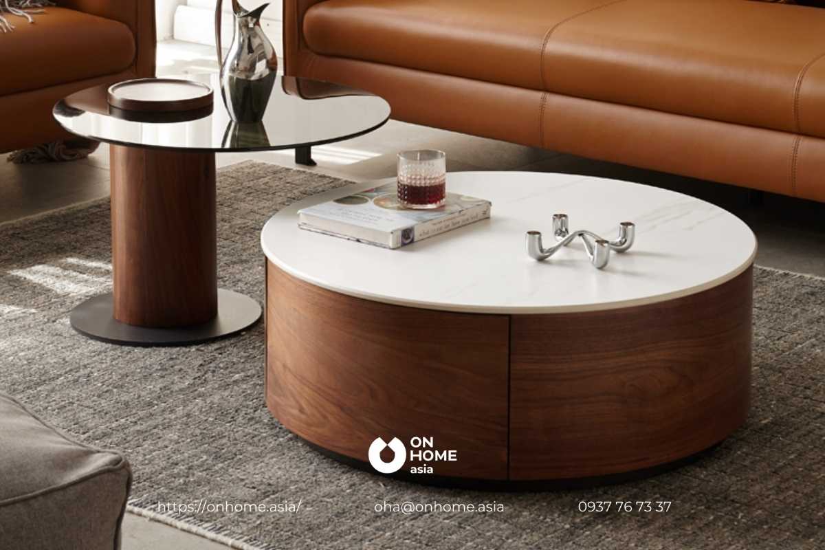 Bàn trà tròn gỗ Óc Chó sang trọng