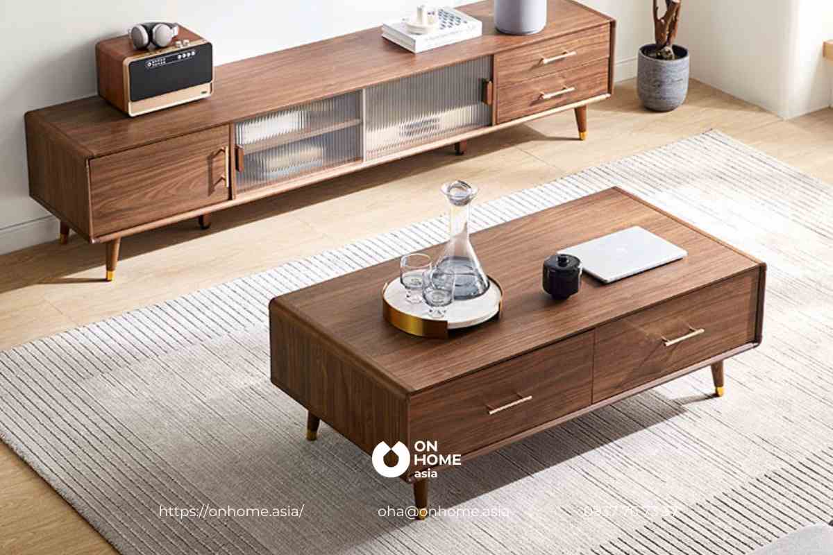 Mẫu bàn cà phê gỗ Óc Chó có hộc lưu trữ tiện lợi