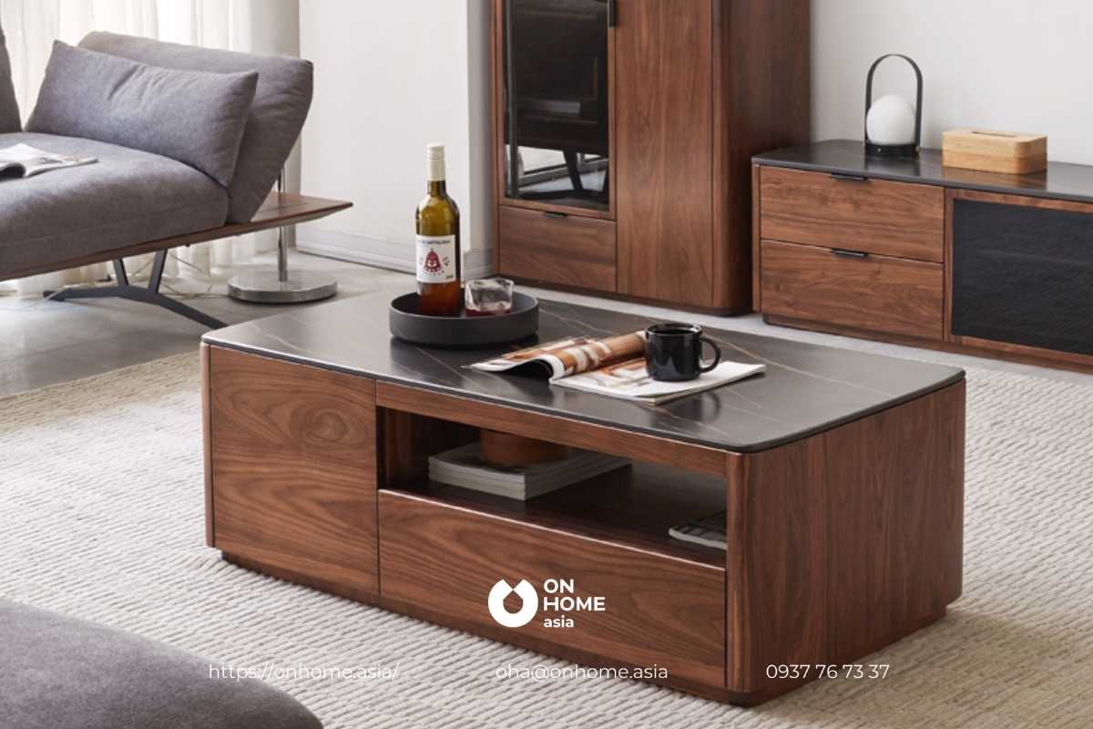 Bàn sofa gỗ Óc Chó có hộc tủ đẹp