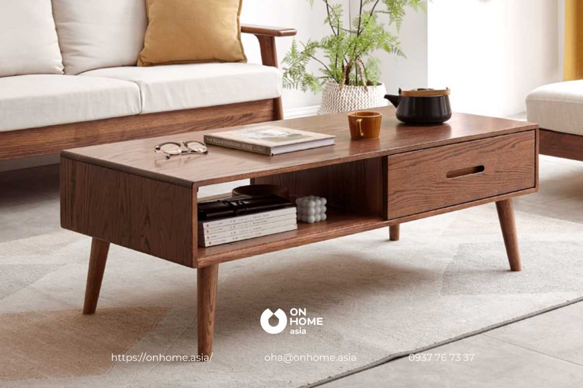 Bàn sofa gỗ Óc Chó có hộc tủ