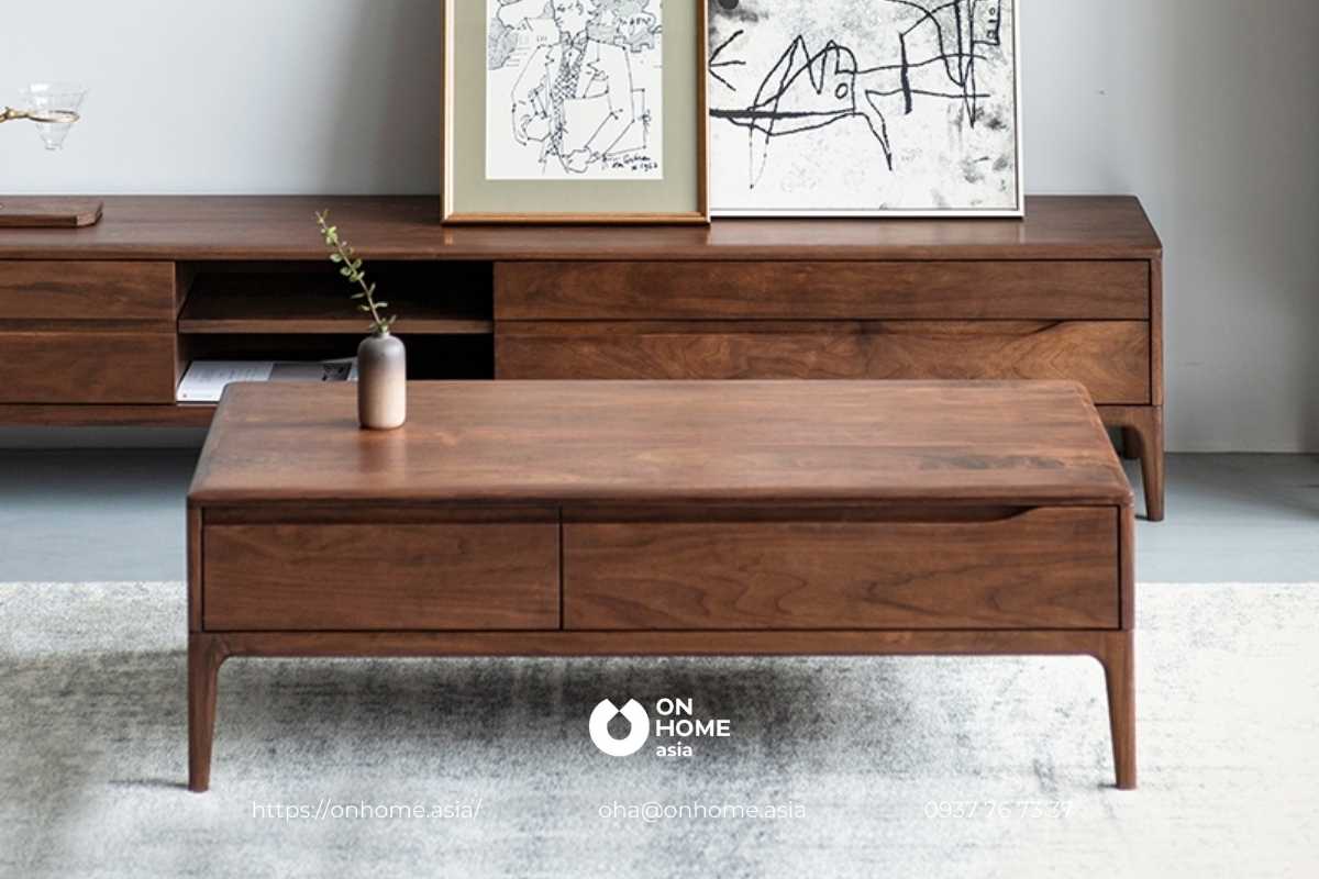 Bàn trà gỗ Óc Chó hình chữ nhật đẹp