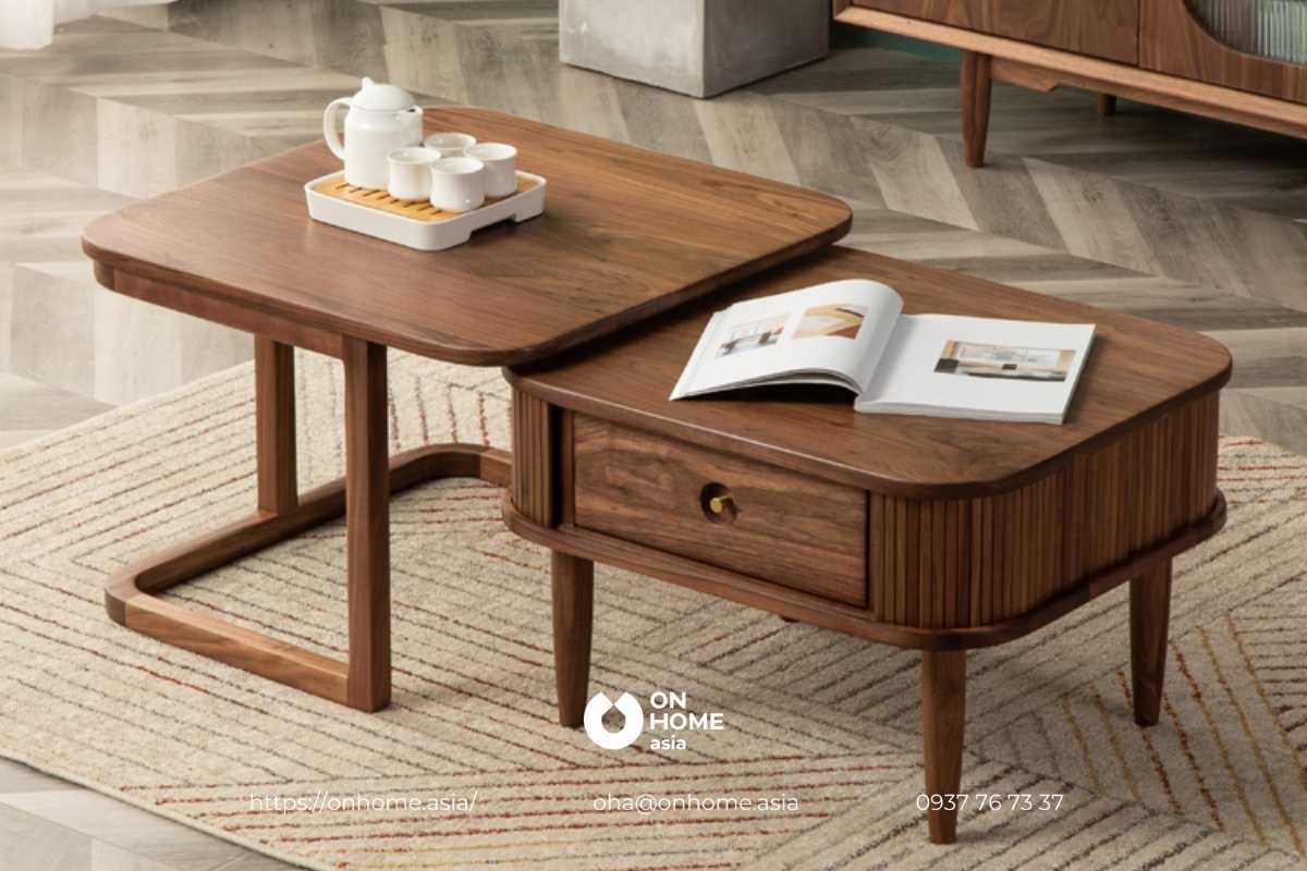 Bàn trà đôi thông minh bằng gỗ Óc Chó