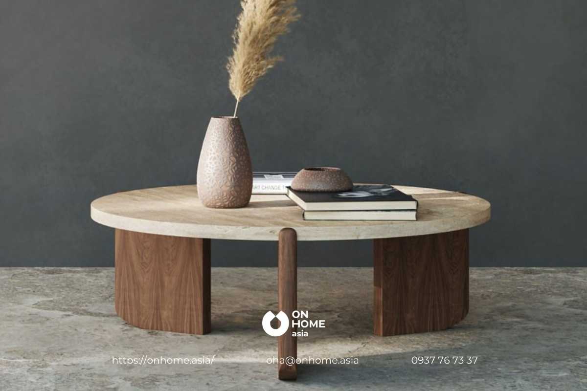 Bàn sofa tròn gỗ Óc Chó thiết kế lạ mắt