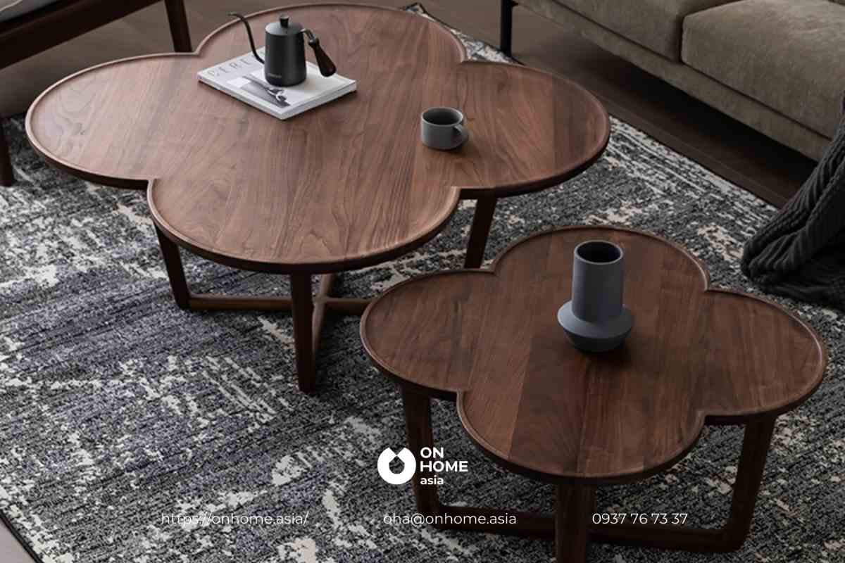 Bàn trà gỗ Óc Chó hình hoa đẹp