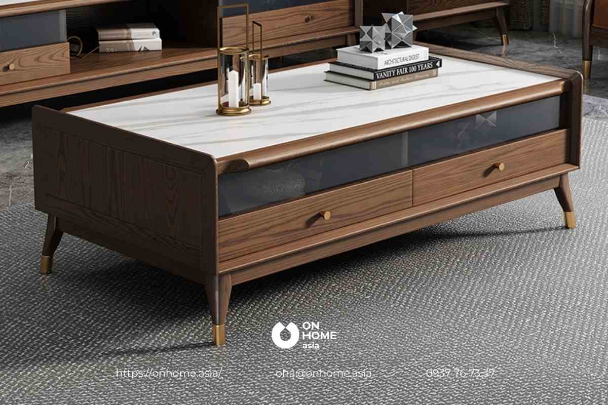 Bàn trà gỗ Óc Chó có hộc tủ tiện lợi