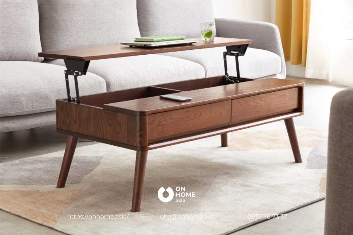 Bàn trà nâng hạ chiều cao bằng gỗ Óc Chó cao cấp