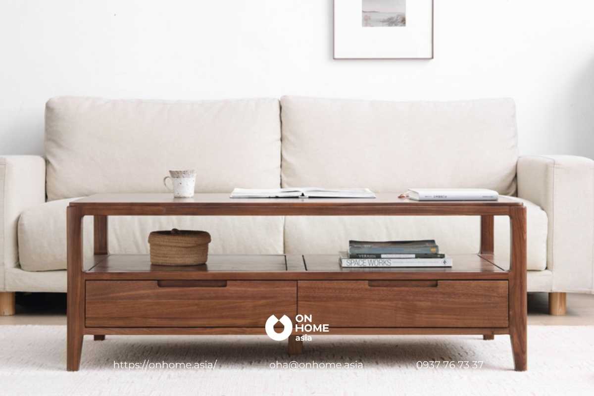 Bàn trà gỗ Óc Chó 2 tầng đẹp