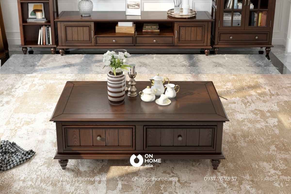 Mẫu bàn trà gỗ Óc Chó có ngăn kéo