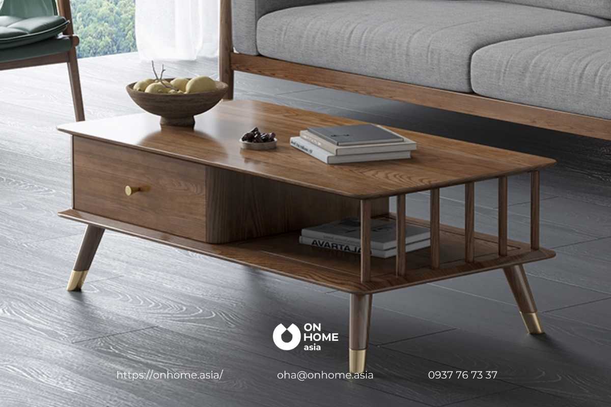 Bàn trà gỗ Óc Chó chân sắt mạ vàng cao cấp