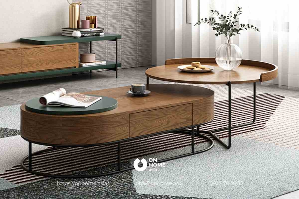 Bàn trà gỗ Óc Chó hình oval sang trọng