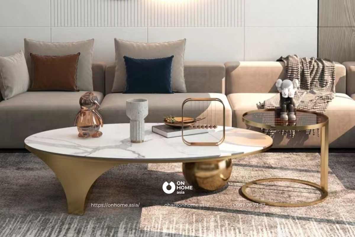 Bàn sofa khung sắt mặt đá sang trọng