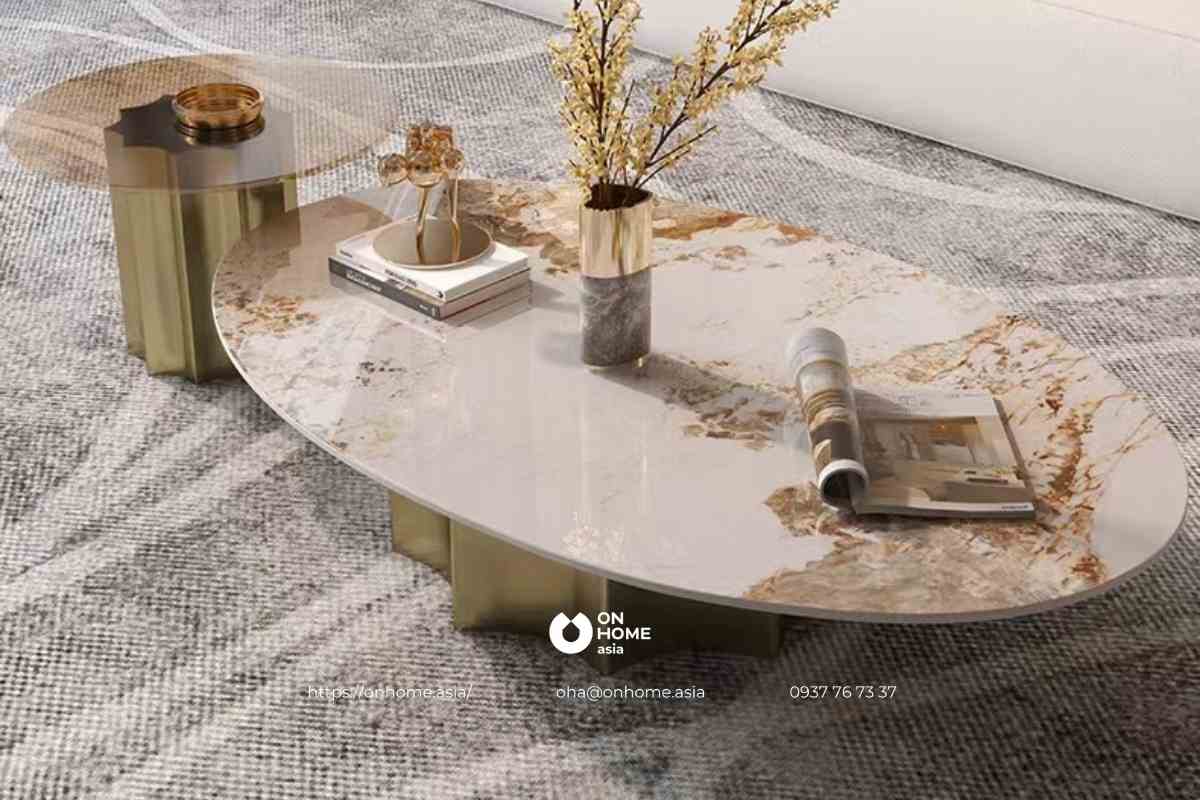 Bàn trà hình bầu dục cao cấp nhập khẩu