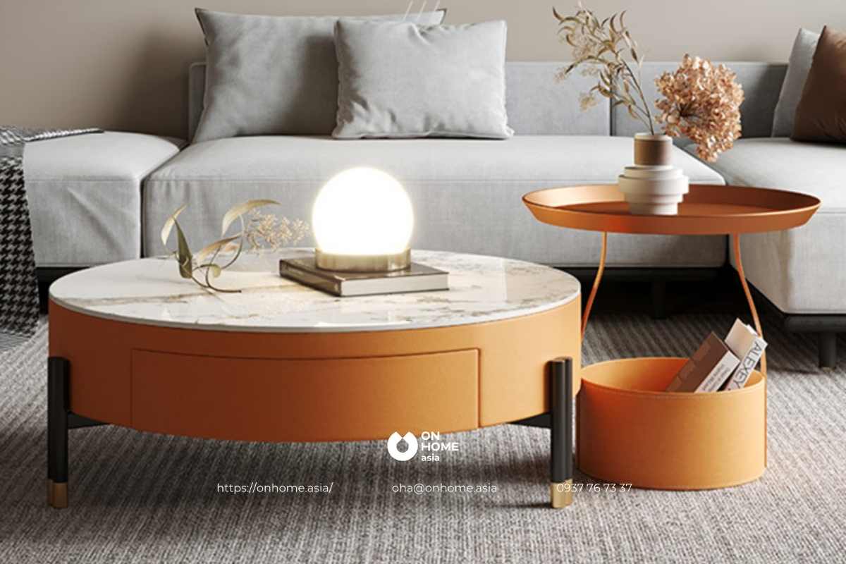 Bàn trà tròn cao cấp màu cam đẹp mắt