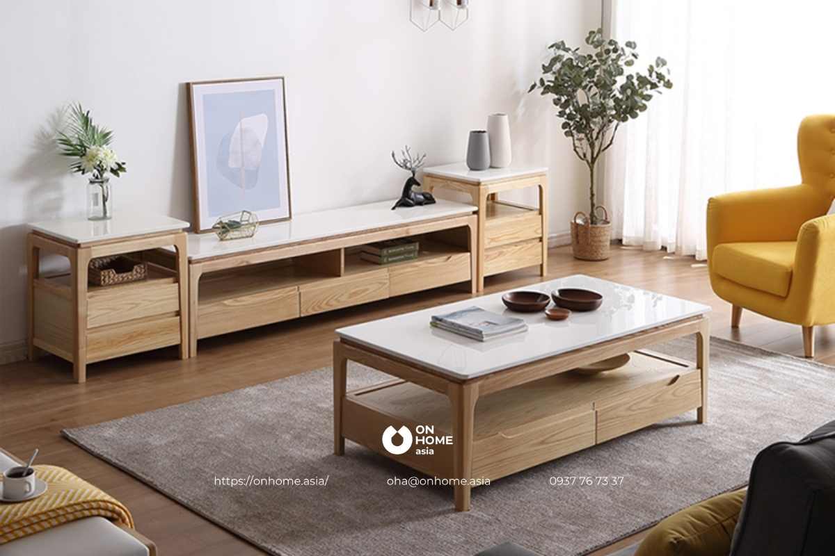 Bàn sofa bằng gỗ đơn giản, tinh tế